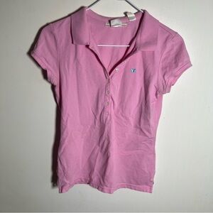 Vintage Y2K Aeropostale Polo Shirt Womens Medium PINK Preppy Stretch Mallcore